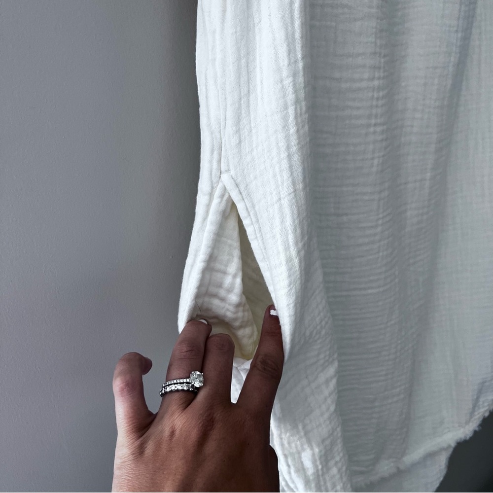 Roots White Raw Hem 100% Midi T-Shirt Dress Women’s Size Small - Picture 6 of 7